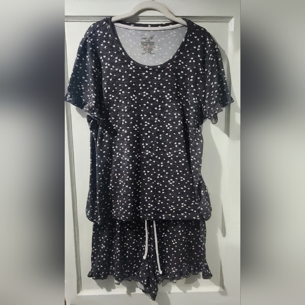 🌷Rene Rofe Charcoal Gray Heart-Print Short PJ Set🌷size:L